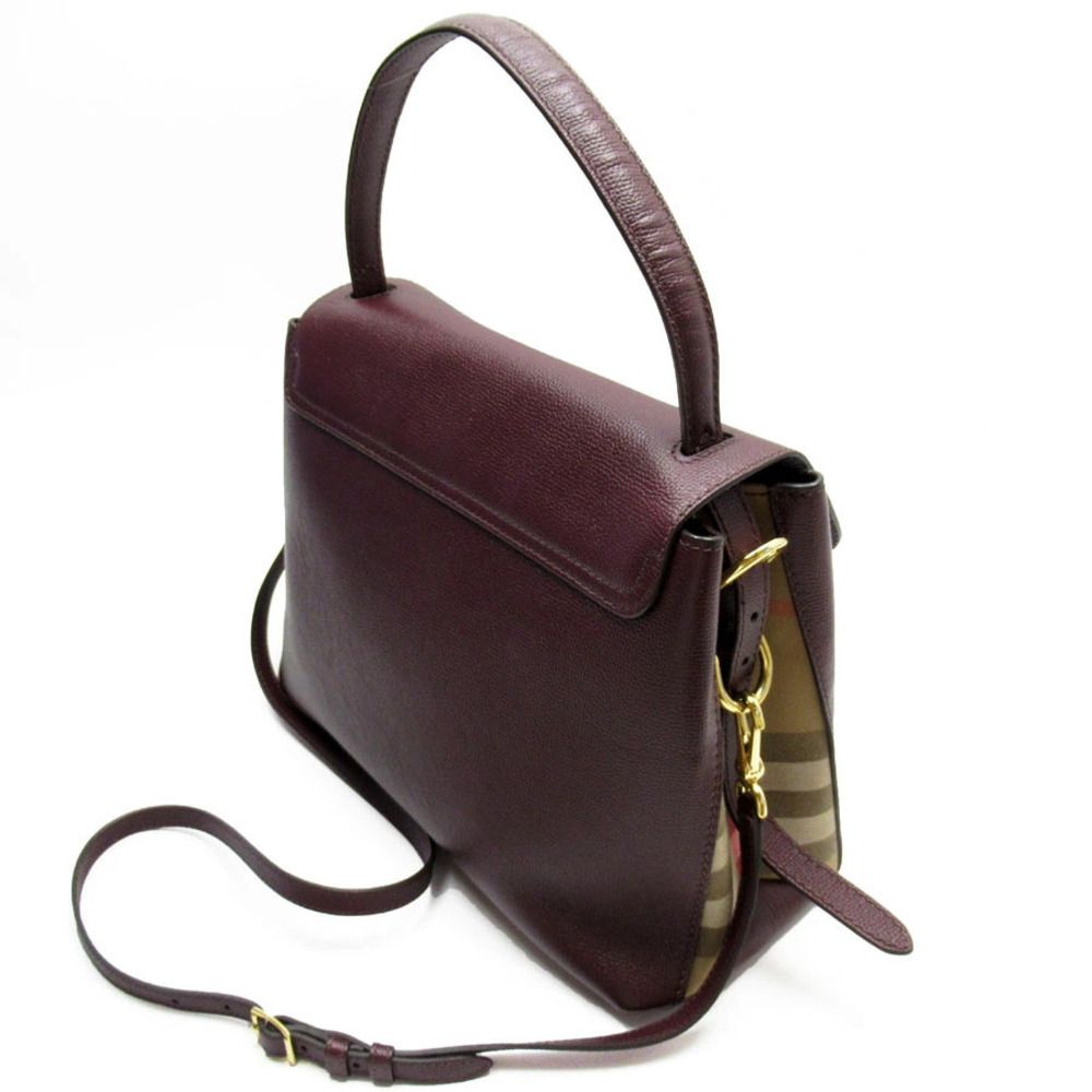 Burberry leather canvas gold Check beige Shoulder Bag Burgundy 2way Nova Red